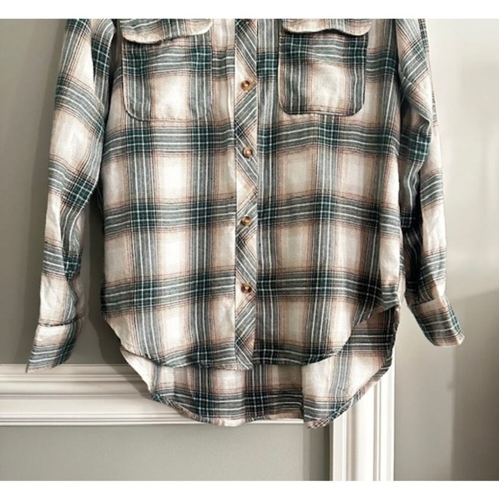 Blu Pepper NWT Green Ivory Plaid Flannel Button Down Shirt Small - Picture 5 of 11